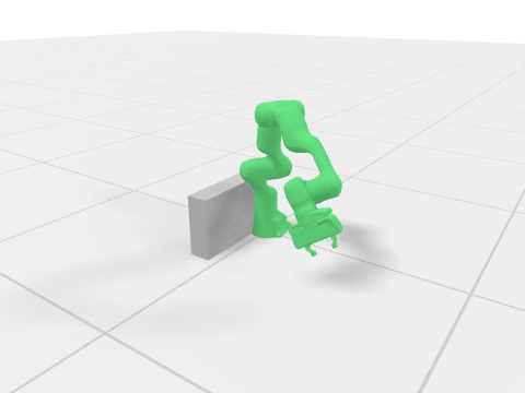 Known ending arm pose, shown in green, beside the obstacle