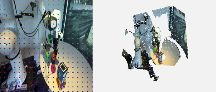 TraceGen input: first-frame RGB-D — 2D camera view with dense query points beside the 3D point cloud